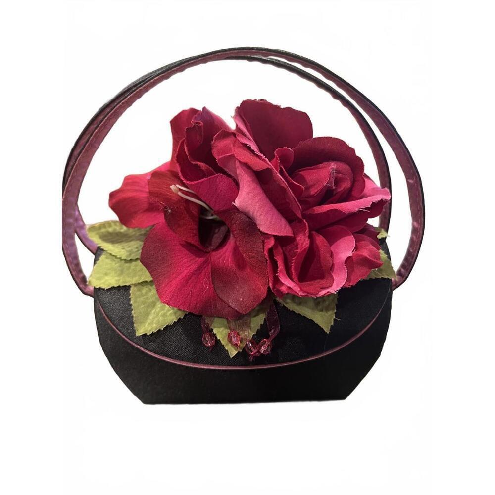 Liz Soto Micro Black Evening Handbag with Red Floral Accent